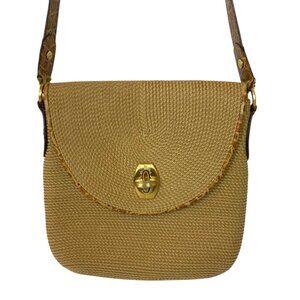 Eric Javits Natural Straw Crossbody Bag Leather Strap & Gold-Tone Hardware